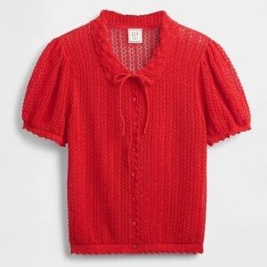 GAP Women's Red Knit Button-Front Short Sleeve Top